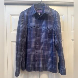 Ralph Lauren Purple Label Men’s Lamb Suede Blue Plaid Button Up Shirt Medium NWT